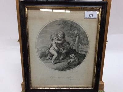 Lot 177 - Francesco Bartolozzi (1727-1815) black and white engraving - 'Enfants qui se caressent', in gazed ebonised frame, 26.5cm x 21.5cm