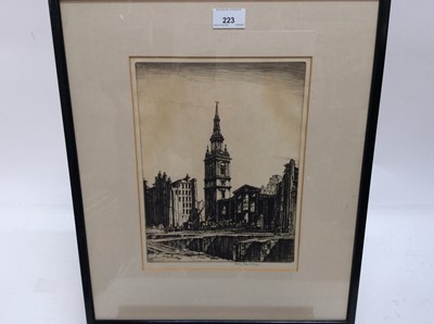 Lot 223 - Sir Henry Rushbury (1889-1968) etching - Bomb damage, St Mary Le Bow, signed and dated, plate 28 x 20.5cm, glazed frame