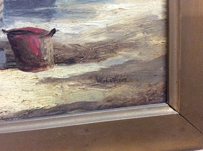 Lot 179 - William Collins, oil on board - fisherfolk on the shore, signed, in gilt frame, 24cm x 39cm