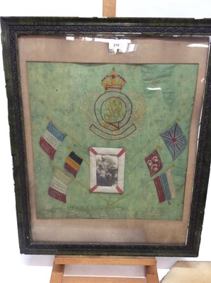 Lot 210 - World War One soldiers needlework, together with a Victorian Berlin style tapestry panel with a parrot