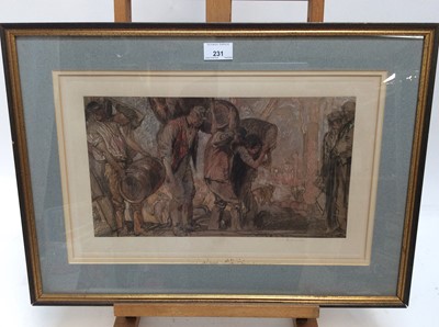 Lot 231 - Frank Brangwyn (1867-1956) pair of signed photolithographs - Working Figures, signed in pencil, in glazed gilt frames, 27cm x 43cm