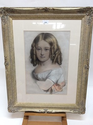 Lot 218 - 19th century English School, pastel, Half length portrait of a young girl, 48 x 33cm, glazed frame
