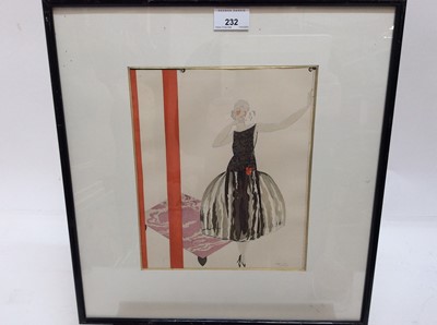 Lot 232 - Mari Simon, Art Deco coloured print - a stylish lady smoking between pillars, in glazed frame, 26cm x 21cm, overall framed size 42cm x 39cm