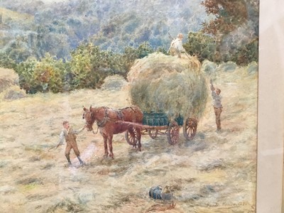 Lot 261 - George Moore-Henton (1861-1924) watercolour - Haymaking scene, signed and dated 1890, in glazed oak frame, 35cm x 50cm