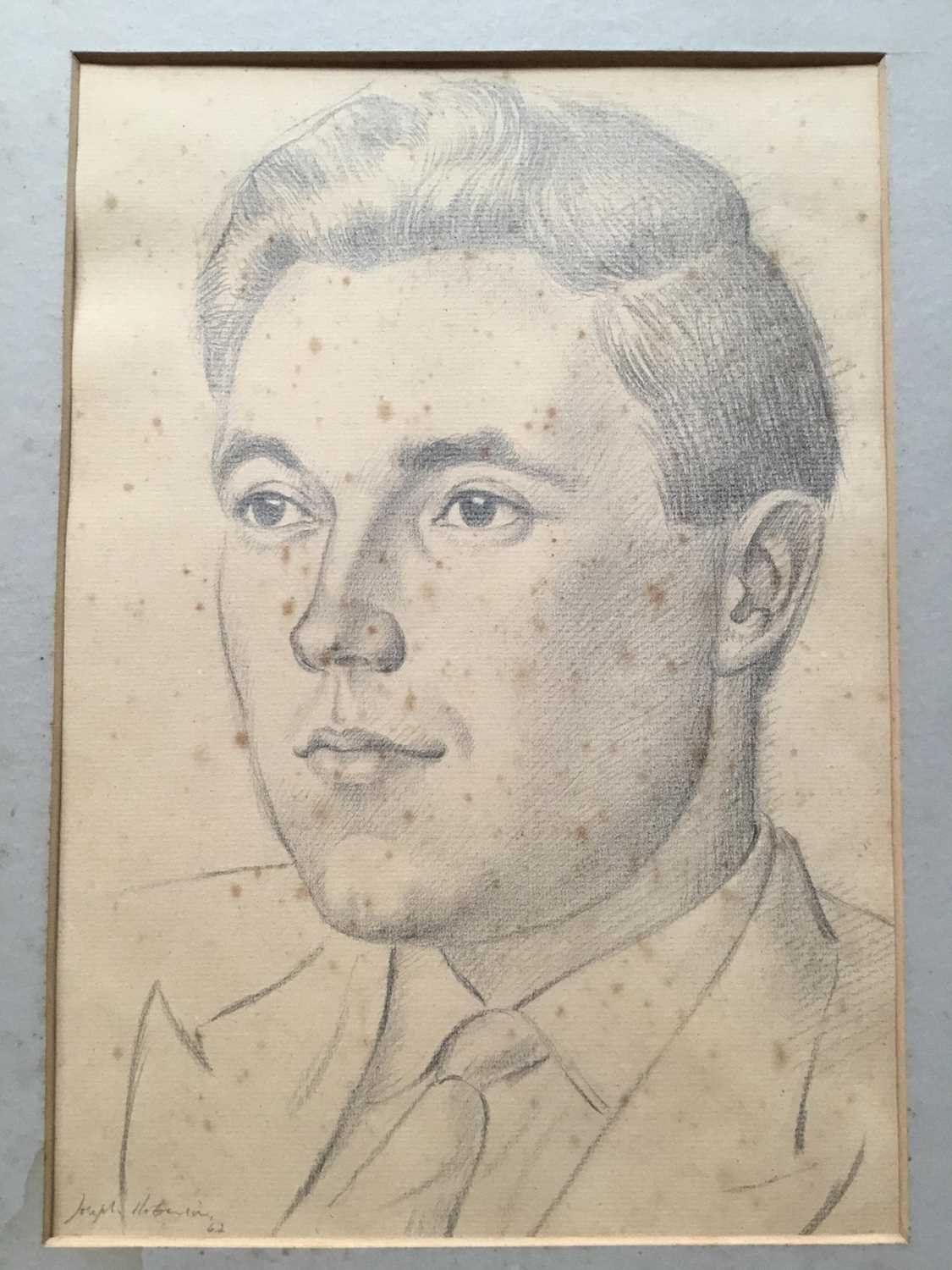 Lot 103 - Joseph Robinson (1910-1986) pencil drawing - portrait of a man, signed and dated '62, mounted, 28cm x 20cm