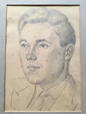 Lot 162 - Joseph Robinson (1910-1986) pencil drawing - portrait of a man, signed and dated '62, mounted, 28cm x 20cm