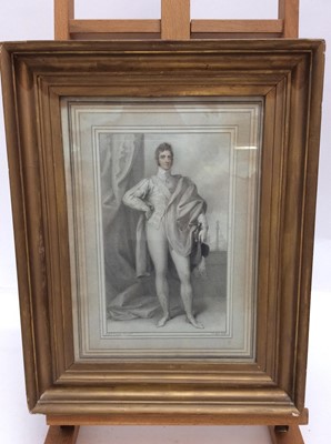 Lot 273 - I. S. Agar, early 19th century stipple engraving after Richard Cosway - a gentleman standing with a sword and feathered hat, in glazed gilt frame, 30cm x 21cm