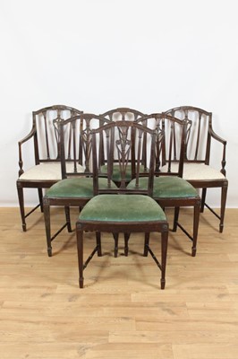 Lot 253 - Set of six Sheraton style mahogany dining chairs