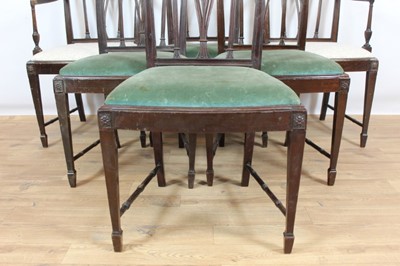 Lot 119 - Set of six Sheraton style mahogany dining chairs