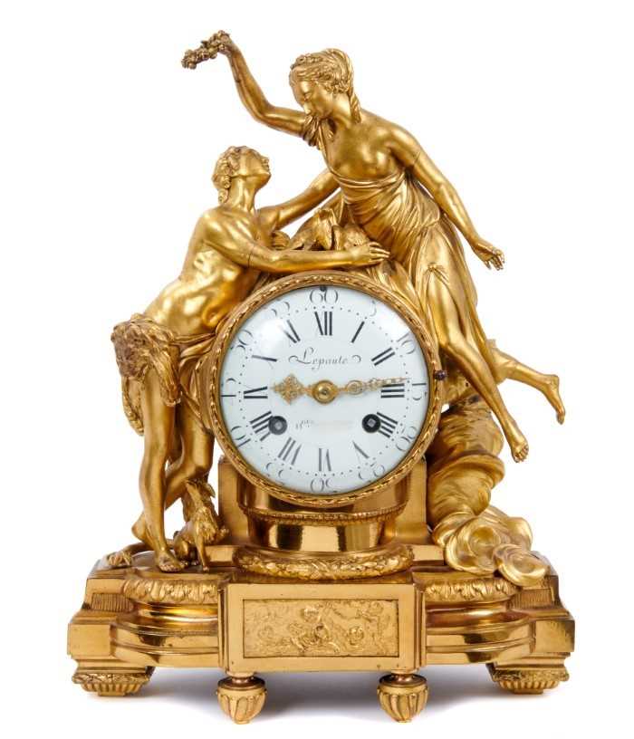 Lot 536 - Fine late 18th / early 19th century French figural mantel clock, signed Lepaute, probably Pierre-Basille Lepaute (1750-1843)
