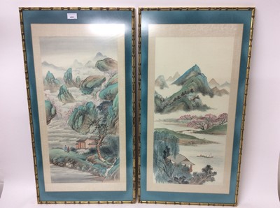 Lot 433 - Set of eight Chinese painted panels in bamboo gilt frames