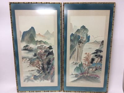 Lot 433 - Set of eight Chinese painted panels in bamboo gilt frames