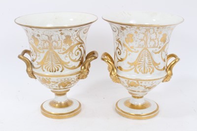 Lot 109 - Pair of early 19th Century English porcelain urn shape vases