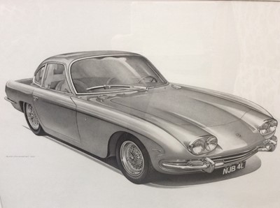 Lot 1222 - Alan Stammers (Contemporary), pencil study of 1967 Lamborghini Superleggera, signed and dated 2011, mounted in glazed frame, image 54 x 38cm