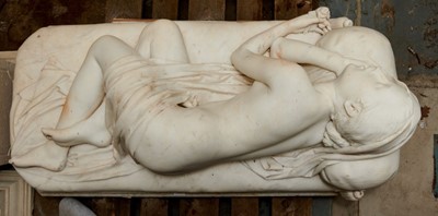 Lot 1475 - Giosue Argenti (1819-1901) - Fine 19th Century Italian carved carrera marble sculpture of a sleeping female nude, signed and dated 1869
