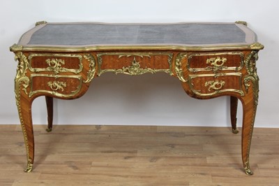 Lot 753 - Fine 19th century French bureau plat by Joseph Emmanuel Zwiener (1849-c.1900) with kingwood veneers and floral marquetry inlaid decoration with ormolu mount, stamped signature
