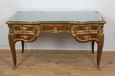 Lot 753 - Fine 19th century French bureau plat by Joseph Emmanuel Zwiener (1849-c.1900) with kingwood veneers and floral marquetry inlaid decoration with ormolu mount, stamped signature