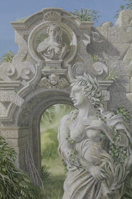 Lot 20 - Richard Shirley-Smith (b.1935), gouache, statue and ruined portal, inscribed to label verso and dated 2003