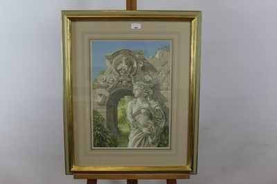 Lot 20 - Richard Shirley-Smith (b.1935), gouache, statue and ruined portal, inscribed to label verso and dated 2003