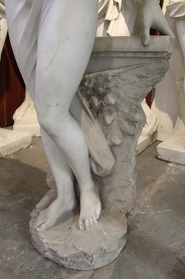 Lot 818 - Antonio Frilli (c1880-1920): Fine late 19th century Italian carved marble sculpture of a scantily clad classical female figure, with balustrade and griffin support 123cm high