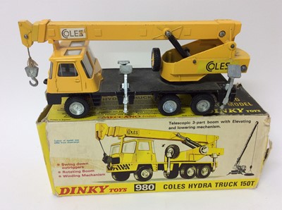 Lot 142 - Dinky Superior Cadillac Ambulance No. 288, Ford Transit Ambulances No. 276 and No. 274, Coles Hydra Truck No. 980, all boxed (boxes damaged) plus six Dinky D-Y Series Saloon cars, boxed (10)
