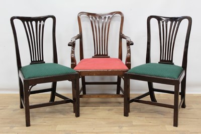 Lot 255 - Georgian style mahogany elbow chair and two ensuite single chairs