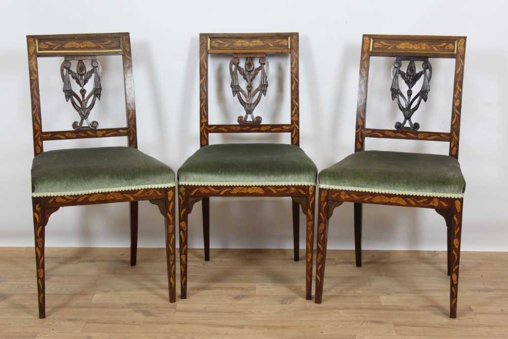 Lot 743 - Three early 19th Century Dutch floral marquetry side chairs