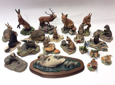 Lot 9 - Collection of twenty Border Fine Arts models including Red Stag, King Charles Cavalier, Badger, Hedgehog, Hare, Swan & Cygnets, Fox etc.