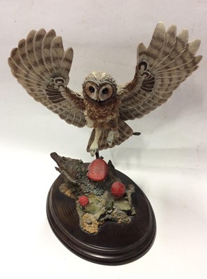 Lot 11 - Four Country Artists model owls, Dawn Raid, Tawny Owl with Honeysuckle, Barn Owl and Little Owl
