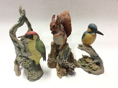 Lot 14 - Collection of Teviotdale models mostly by D Eldman including Owls, Kingfisher, Squirrel etc, plus other models including Aynsley  Scops Owl and Leonardo Meercats