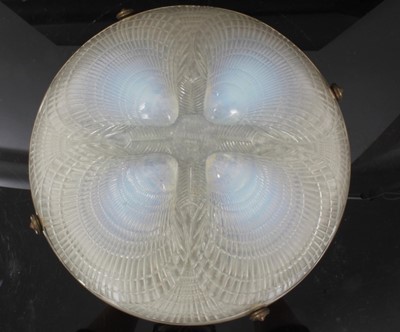 Lot 80 - Lalique 'Coquille' pattern opalescent glass hanging  lamp shade , etched 'R. Lalique, France', 30cm diameter