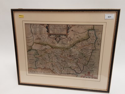 Lot 631 - William Kip after Christopher Saxton - hand coloured engraving- map of Suffolk 'Suffolciae Comitatus', circa 1610 issue 27.5cm x 37.5cm