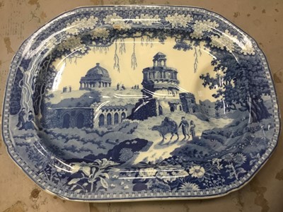 Lot 411 - 19th century Staffordshire blue and white meat dish