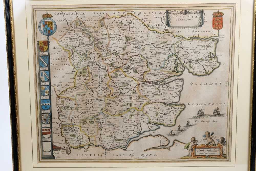 Lot 633 - Joan Blaeu (1596-1673) - 17th century hand coloured engraving- map of Essex 'Essexia Comitatus' circa 1645, 43cm x 53cm