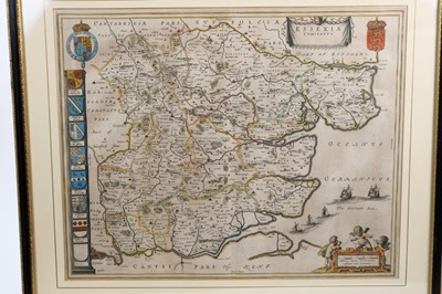 Lot 633 - Joan Blaeu (1596-1673) - 17th century hand coloured engraving- map of Essex 'Essexia Comitatus' circa 1645, 43cm x 53cm