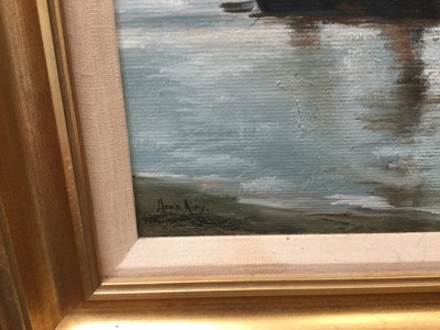 Lot 710 - Oil on board "Thames Barge" Maldon, signed Anna Airy