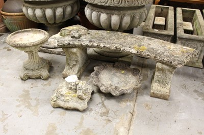 Lot 1025 - Concrete garden bench together with two bird baths