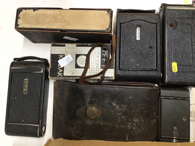 Lot 266 - Large quantity of folding film cameras, mostly Kodak, some auto graphic with a boxed Kodak Jiffy and an Ensign Midget