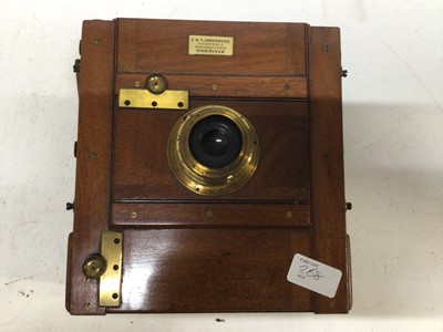 Lot 268 - Two mahogany and brass plate cameras, a Thornton Packard Ruby and an E.T. Underwood with two extra shutters