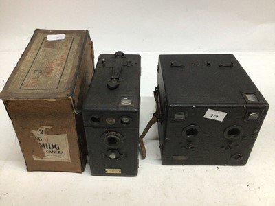 Lot 270 - Four early falling plate box cameras including Midg with an early large stereo box camera retailed by Bedford of Ipswich