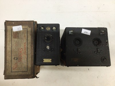 Lot 270 - Four early falling plate box cameras including Midg with an early large stereo box camera retailed by Bedford of Ipswich