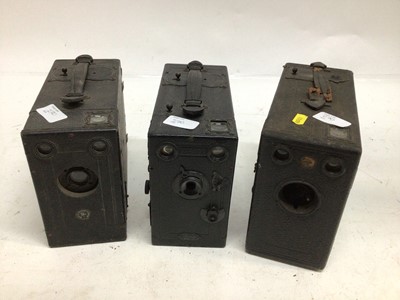 Lot 270 - Four early falling plate box cameras including Midg with an early large stereo box camera retailed by Bedford of Ipswich