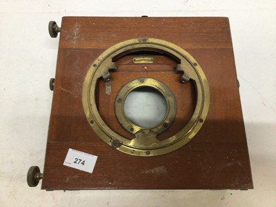 Lot 274 - Large brass and mahogany field camera with lens and darkslides by Ensign