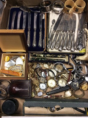 Lot 739 - Silver handled knives, silver napkin ring, various vintage wristwatches, pens and sundry items