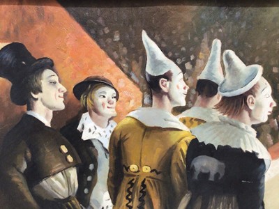 Lot 32 - After Laura Knight oil on board clowns