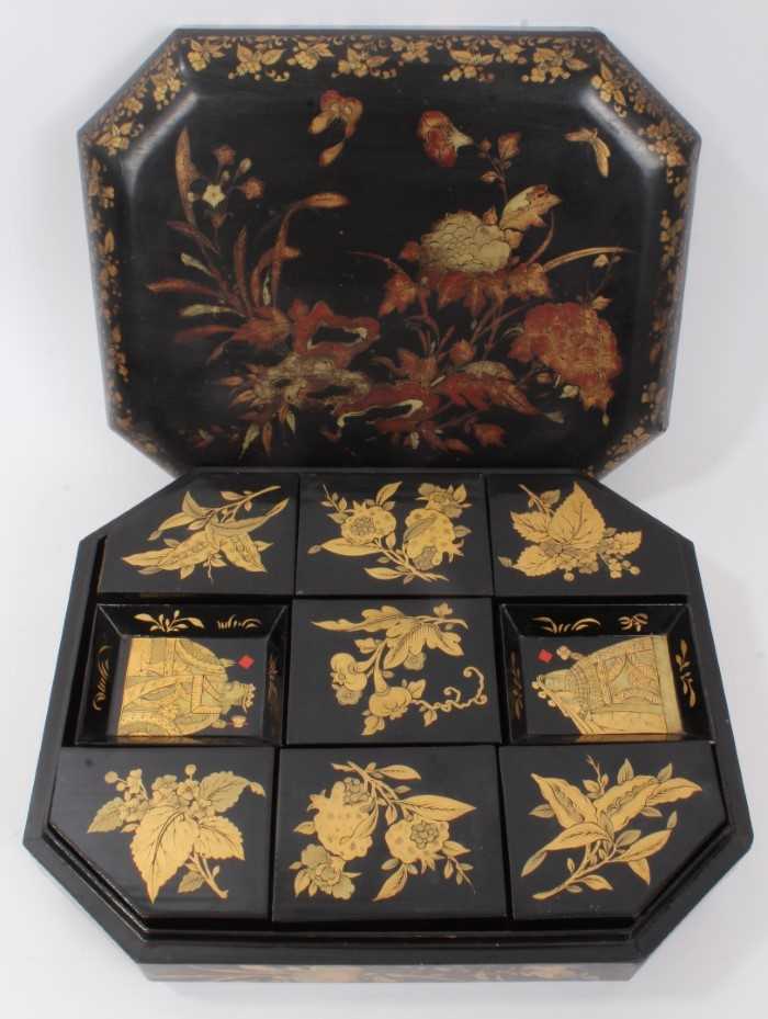 Lot 469 - 19th century Chinese black lacquer gaming counter box