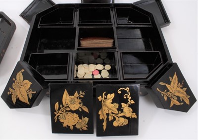 Lot 469 - 19th century Chinese black lacquer gaming counter box