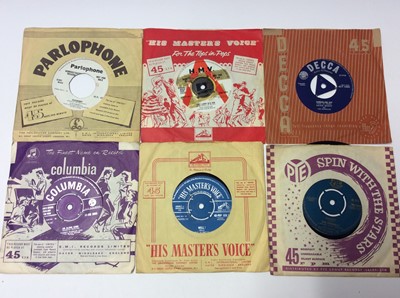 Lot 1045 - Carrying case of approximately 60 single records and EPs including Stars of Speed (motor cycling soundtracks), Chick Graham and the Coasters, Dickie Bishop and the Sidekicks, The Olympics, The Diam...