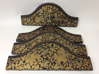 Lot 404 - Highly decorative set of eight Chinese black lacquered arched panels