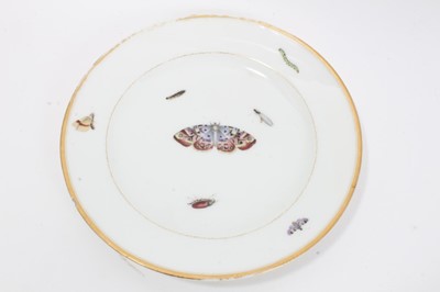 Lot 158 - Unusual Derby plate, c.1815, painted with insects, along with four similar Paris porcelain plates and a lobed dish